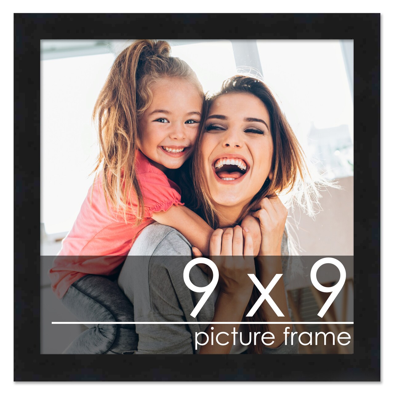 9x9 Black Wood Picture Square Frame - UV Acrylic, Foam Board Backing, Hanging Hardware
